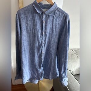Europann Saint Tropez  Blue Linen Preppy Quiet Luxury Shirt Size  XL
